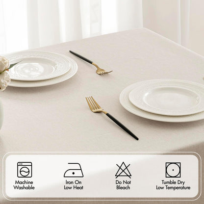 Beige Rectangle Linen Polyester Tablecloth with Decorative Cutouts Spring Waterproof Stain Resistant & Shrink-Proof Table Cloth 52x70 inch Farmhouse Style for Dining Wedding and Outdoor