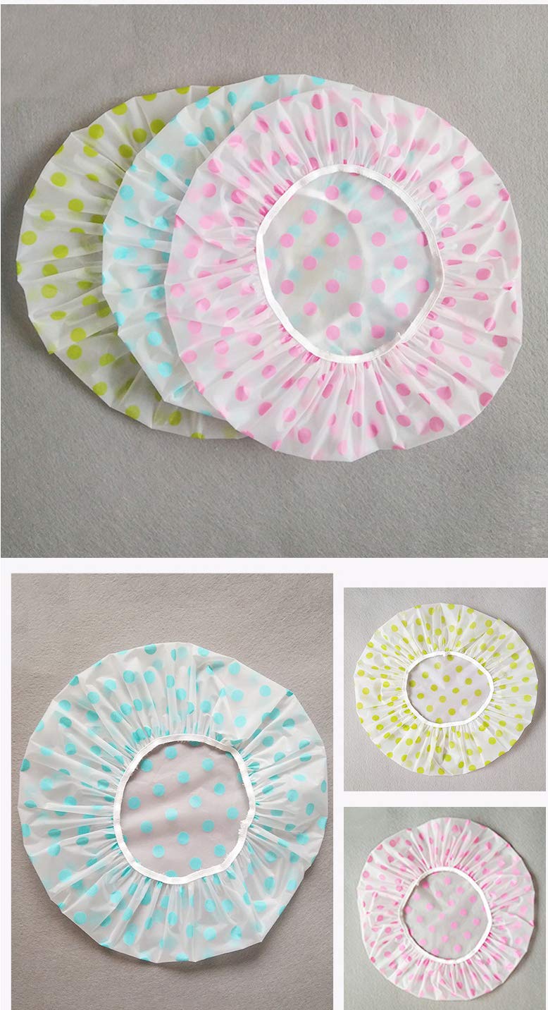 6 Pieces Waterproof EVA Plastic Shower Cap,Elastic Reusable Bathing Cap,Beauty Salon Spa Lace Elastic Band Flower Printed Hat Environmental Protection Hair Bath Caps