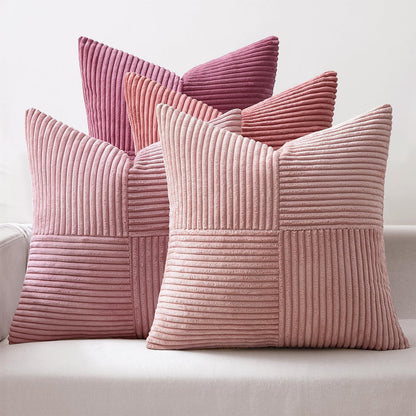 MIULEE Teal Orange Decorative Throw Pillow Covers 18x18 Inch Set of 4 Boho Corduroy Striped Cushion Cases Modern Farmhouse Patchwork Pillow Cases for Couch Sofa Bedroom Home Decor