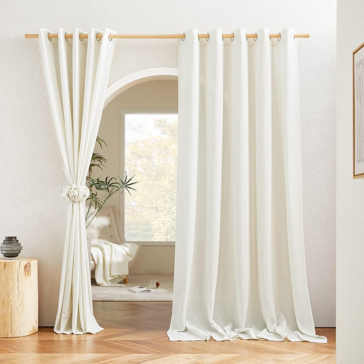 Natural Linen Curtains 84 inch Long 2 Panels Set, Grommet Top Thick Linen Burlap Semi Sheer Vertical Drapes Privacy Assured with Light Filtering for Bedroom/Living Room, W55 x L84