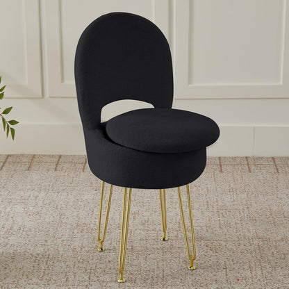 Vanity Chair with Storage and Folding Back, Faux Fur Square Storage Chair, Vanity Stool Chair with 4 Metal Legs for Bedroom, Living Room and Makeup Stations, 13.4"x 15"x 30", White