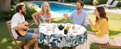 Round Tablecloth, Summer Tablecloths Polyester Waterproof Stain Wrinkle Free, Indoor and Outdoor Table Cover for Kitchen Party Dining Table