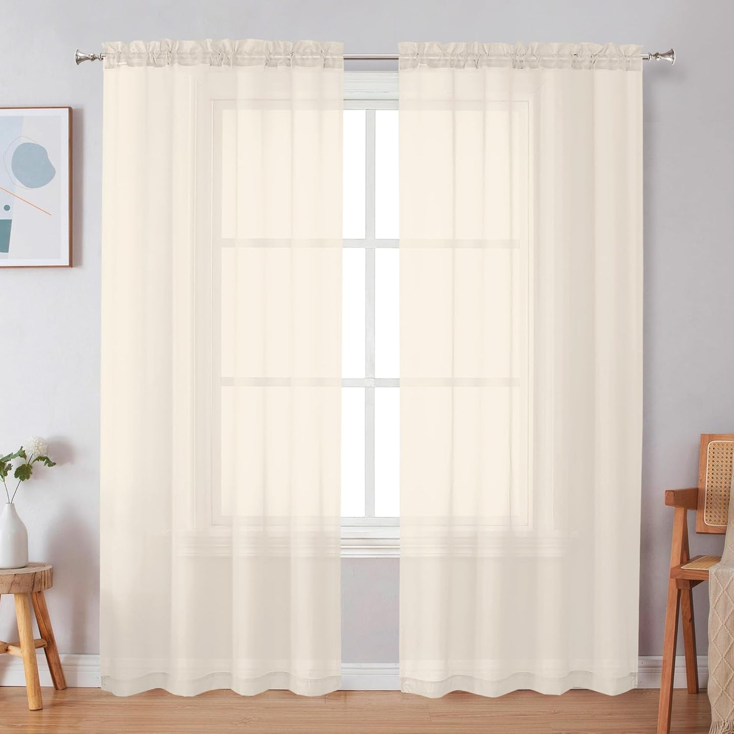 Black Sheer Curtains 84 Inches Long, Light Filtering Rod Pocket Solid Color Window Sheer Curtain Panels, Elegant Curtains & Drapes for Living Room, Bedroom 2 Panels (Black, 42" W x 84" L)