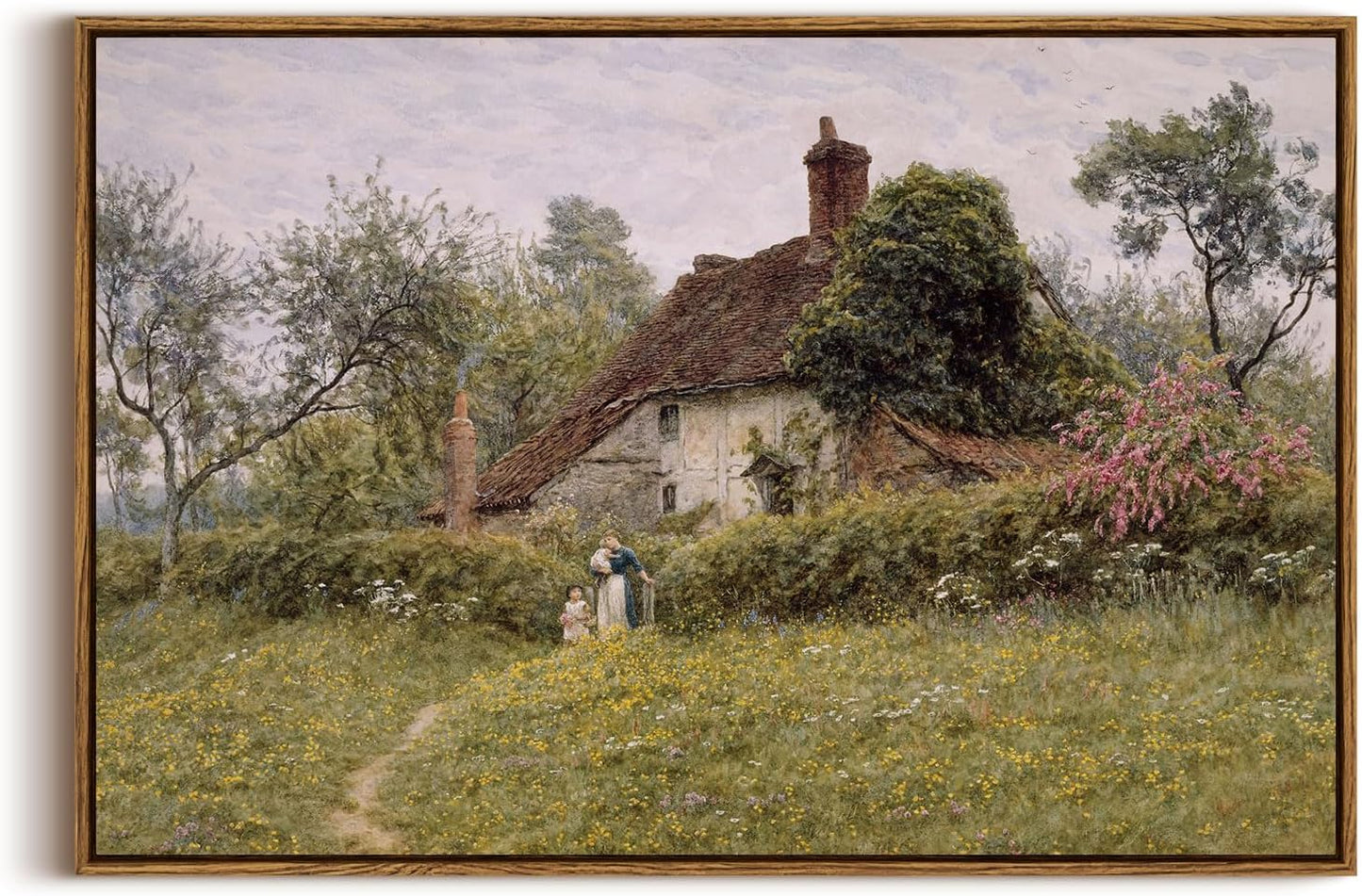 Framed Canvas Wall Art, Meadow with Flowers Painting, Landscape for Living Room, Bedroom, Home, Bathroom Decor, 8x10