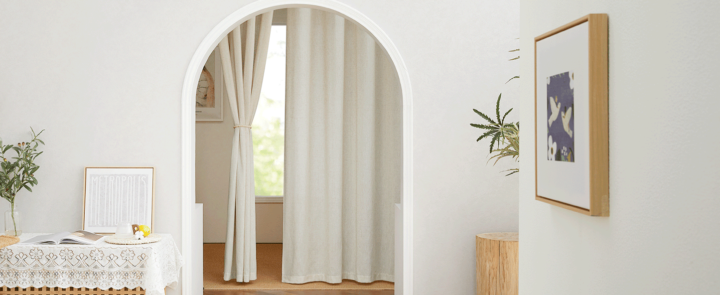 Natural Linen Curtains 84 inch Long 2 Panels Set, Grommet Top Thick Linen Burlap Semi Sheer Vertical Drapes Privacy Assured with Light Filtering for Bedroom/Living Room, W55 x L84