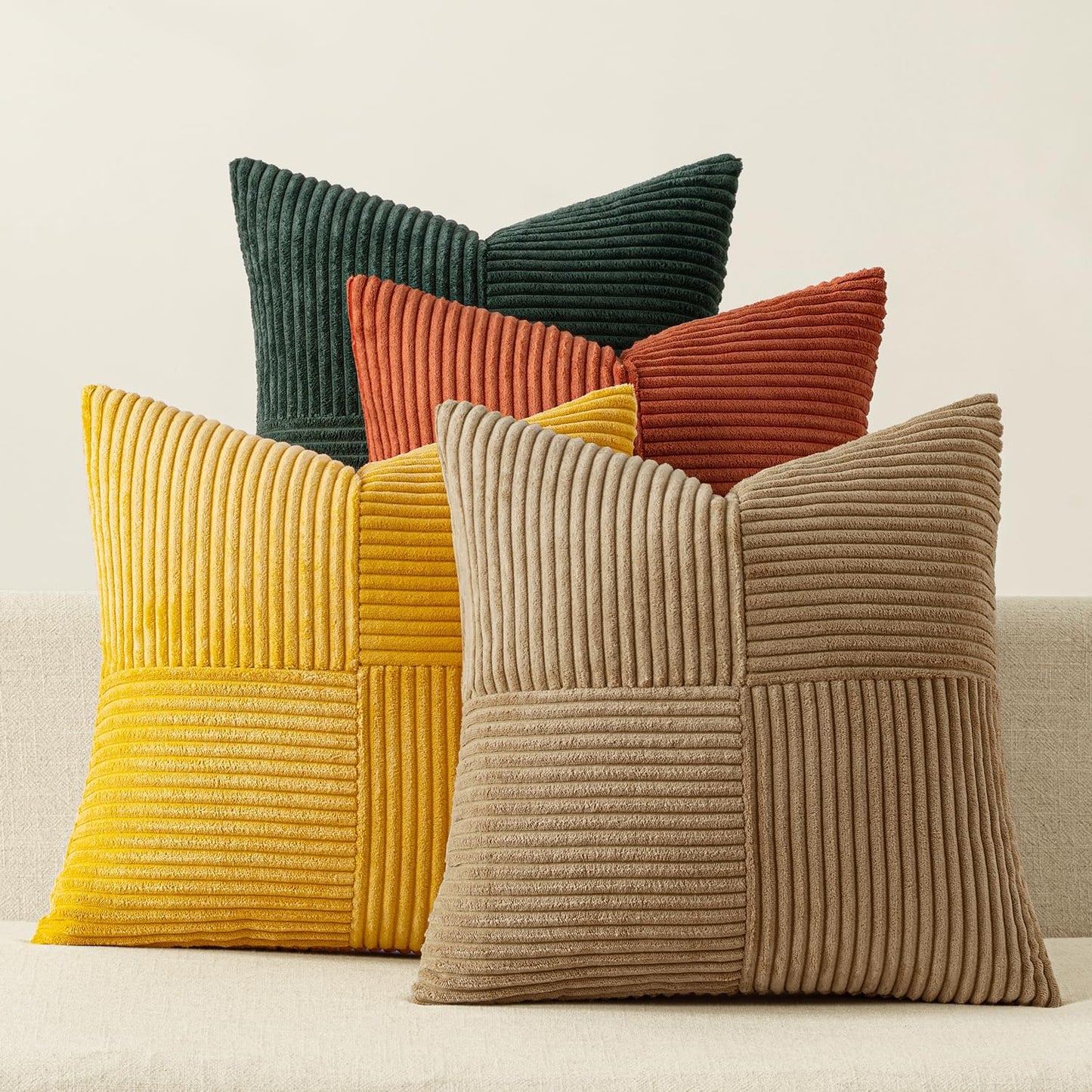 MIULEE Teal Orange Decorative Throw Pillow Covers 18x18 Inch Set of 4 Boho Corduroy Striped Cushion Cases Modern Farmhouse Patchwork Pillow Cases for Couch Sofa Bedroom Home Decor