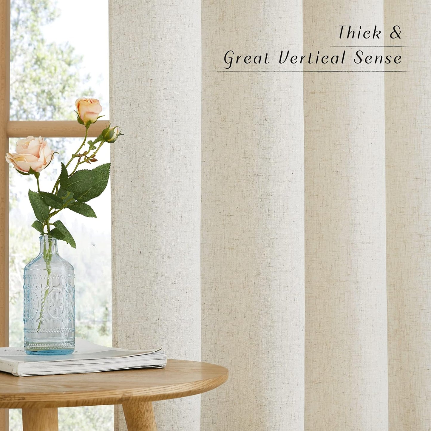 Natural Linen Curtains 84 inch Long 2 Panels Set, Grommet Top Thick Linen Burlap Semi Sheer Vertical Drapes Privacy Assured with Light Filtering for Bedroom/Living Room, W55 x L84