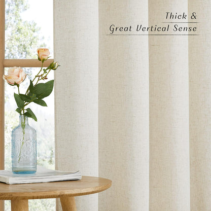 Natural Linen Curtains 84 inch Long 2 Panels Set, Grommet Top Thick Linen Burlap Semi Sheer Vertical Drapes Privacy Assured with Light Filtering for Bedroom/Living Room, W55 x L84