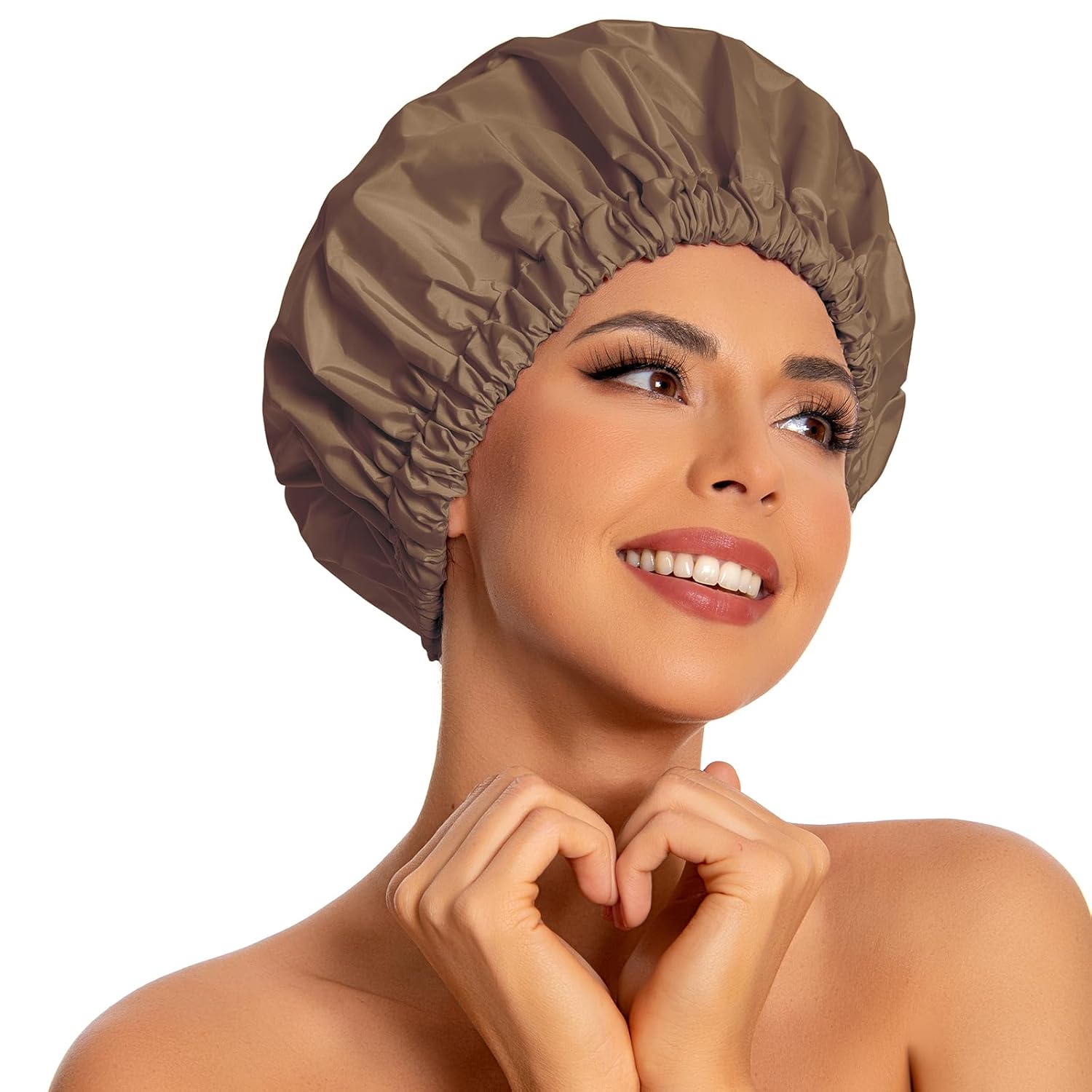 Reusable Shower Cap for Women, Large Waterproof Shower Bonnet Washable Elastic Band Bath Hair Hat for Long Hair, Braids(Pink)