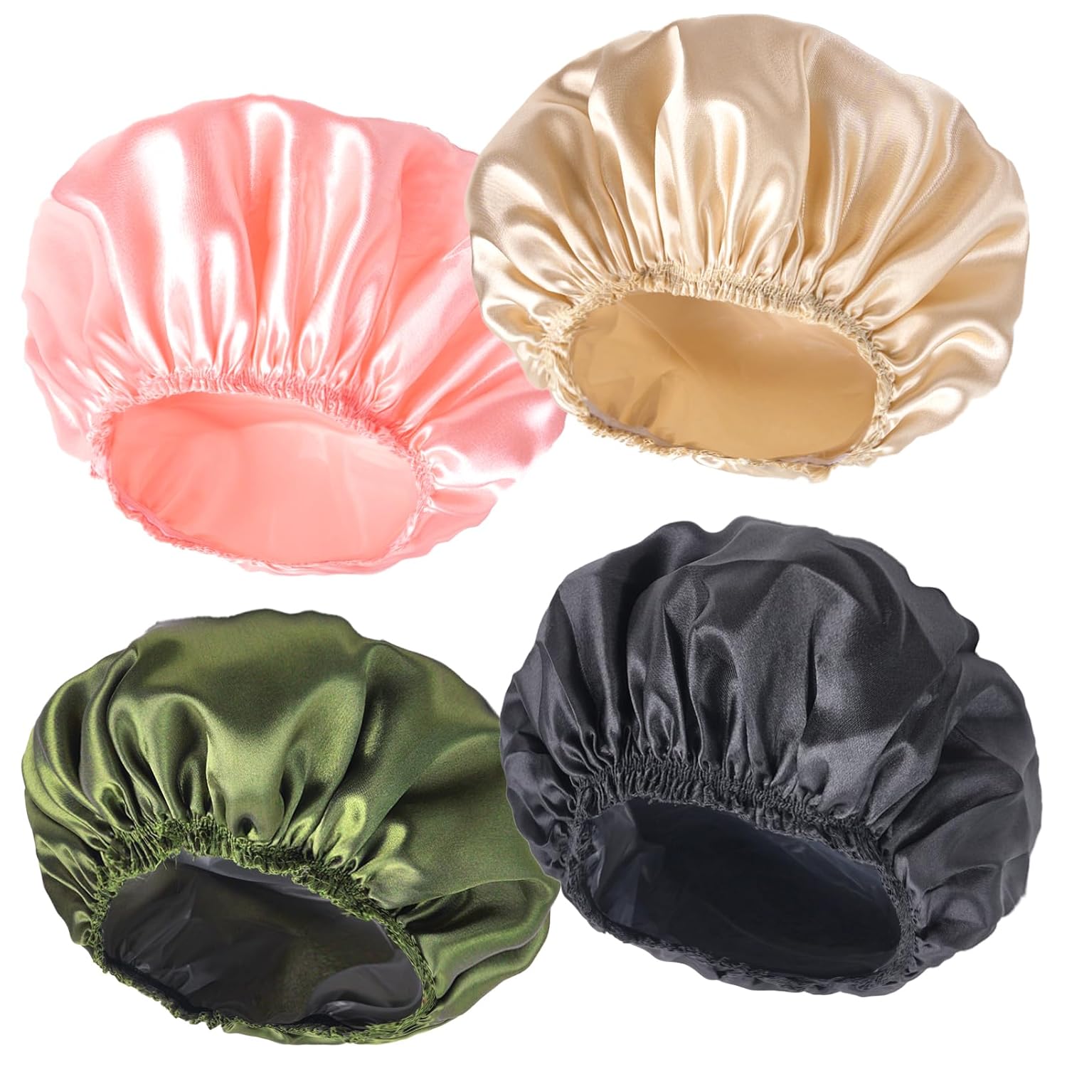 4 PCS Shower Caps for Women, Elastic and Reusable Bath Caps, Double Waterproof Layers Shower Cap, Bathing Shower Caps, Environmental Protection Hair Bath Hat - Printed Color