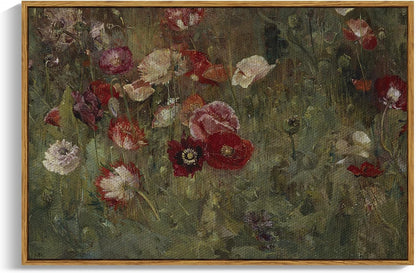 Framed Canvas Wall Art, Meadow with Flowers Painting, Landscape for Living Room, Bedroom, Home, Bathroom Decor, 8x10