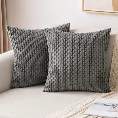 MIULEE Pack of 2 Decorative Throw Pillow Covers 18x18 Inch Soft Boho Striped Textured Corduroy Pillow Covers Spring Modern Farmhouse Home Decor for Couch Bed Sofa Living Room Sage Green