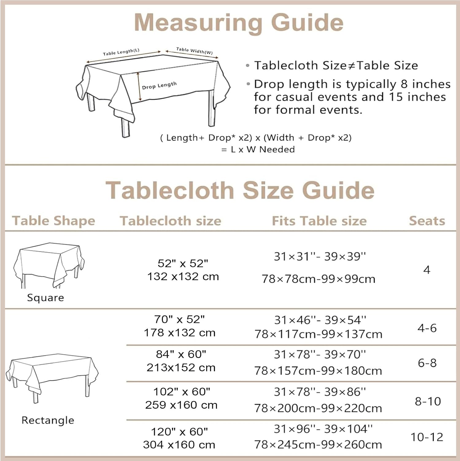 Natural Tablecloth, Rectangle Tablecloth with Decorative Cutouts, Stain Resistant & Wrinkle Free Table Cover for for Dining Table (Natural Cotton Linen, 70" x 52" (Rectangular))