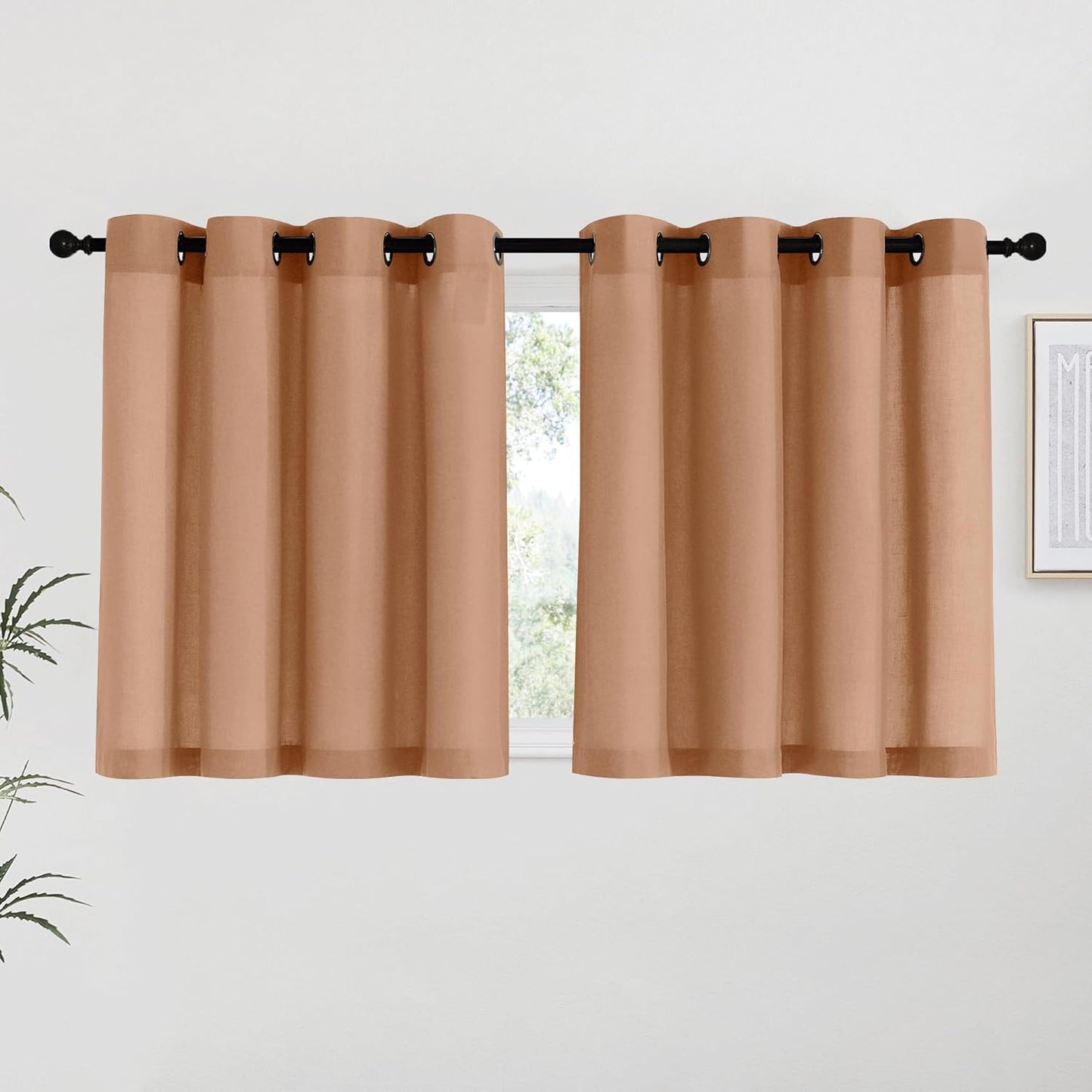 Natural Linen Curtains 84 inch Long 2 Panels Set, Grommet Top Thick Linen Burlap Semi Sheer Vertical Drapes Privacy Assured with Light Filtering for Bedroom/Living Room, W55 x L84