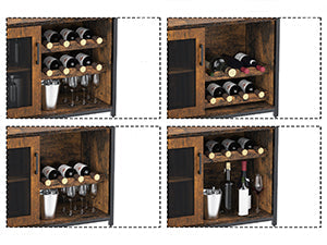 Wine Bar Rack Cabinet with LED Light, Adjustable Shelves Coffee Bar Cabinet with Mesh Door and Baffle Design, 36″ Tall Small Liquor Bar Cabinet for Home, Kitchen, Dinning Room, Rustic Brown