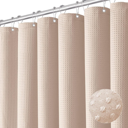 Dynamene Sage Green Shower Curtain - Waffle Textured Heavy Duty Thick Fabric Shower Curtains for Bathroom, 256GSM Luxury Weighted Polyester Cloth Bath Curtain Set with 12 Plastic Hooks，72Wx72H,Green