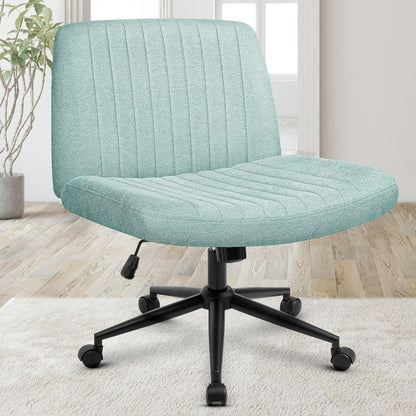 Chair Wheels Wide Cross Legged Office Desk Vanity Chair Comfy Fabric Armless Adjustable Swivel for Home Computer Task (Beige Wheel, Fabric)