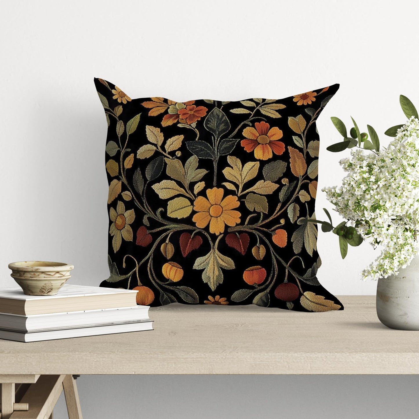 William Morris Abstract Vintage Print Floral Velvet Design Throw Pillow Covers Home Decor, Retro Art Decor Pillowcase Cushion Cover for Bed Sofa Living Room, Square 18x18inch (Black-Floral2)