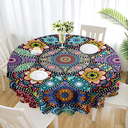 Round Tablecloth, Summer Tablecloths Polyester Waterproof Stain Wrinkle Free, Indoor and Outdoor Table Cover for Kitchen Party Dining Table