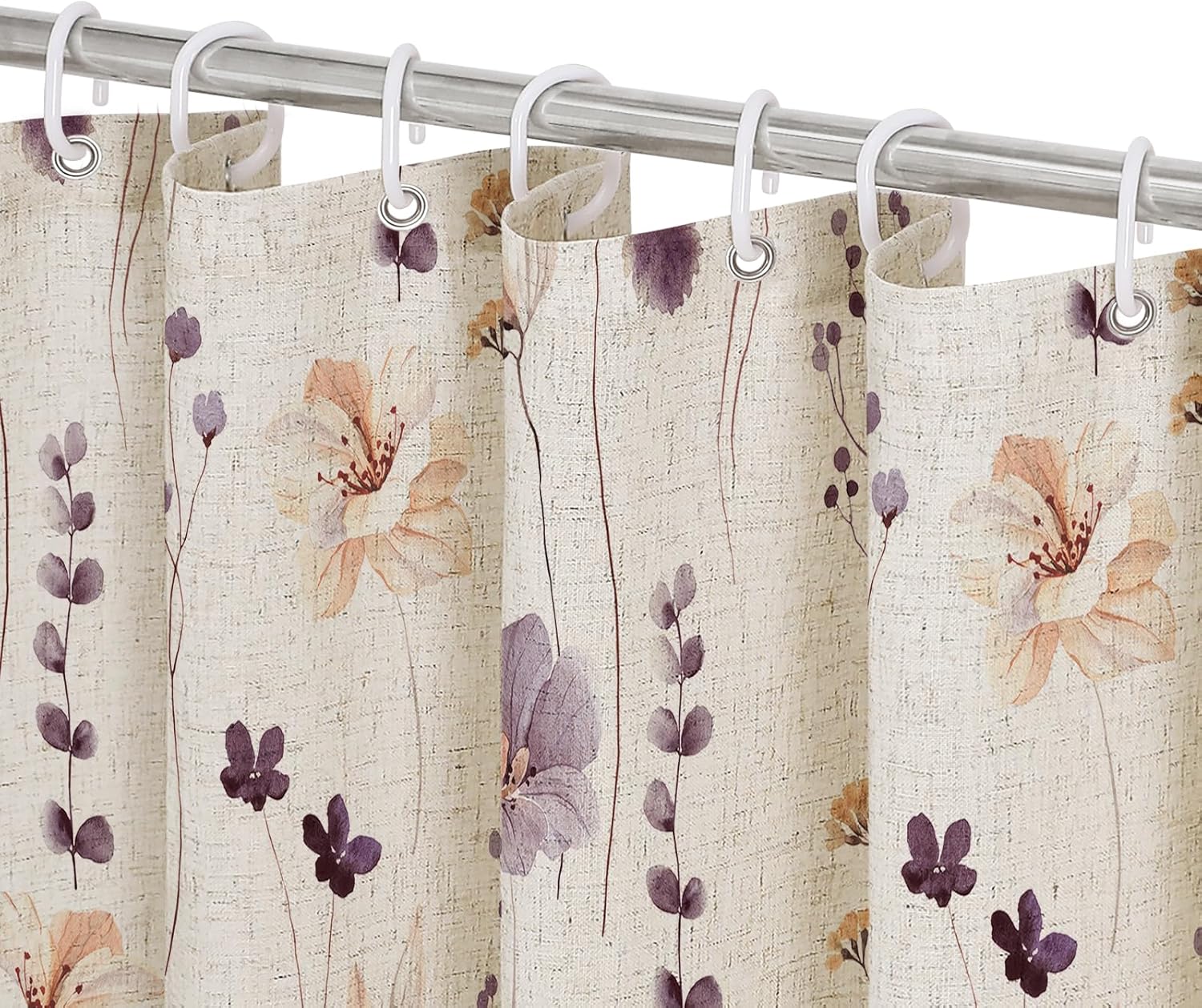 Watercolor Floral Shower Curtain, Sage Green Beige Flower Shower Curtain for Bathroom, Modern Minimalist White Waterproof Fabric Shower Curtain Set 72x72 Inch