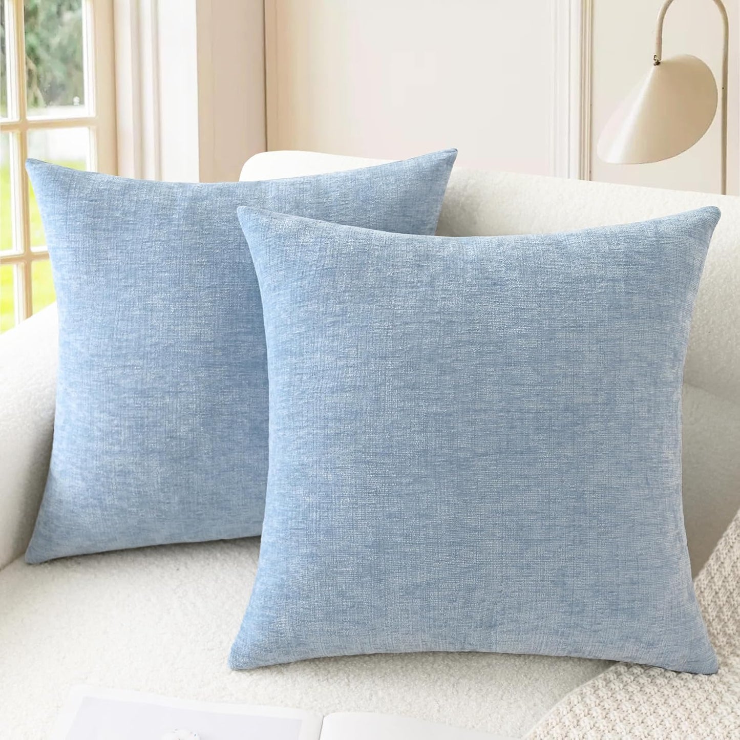 CaliTime Throw Pillow Covers Decorative 18 X 18 Inches Pack of 2 Cozy Chenille Cushion Cases for Couch Sofa Bed Living Room Home Navy Blue