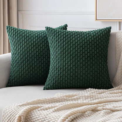 MIULEE Pack of 2 Decorative Throw Pillow Covers 18x18 Inch Soft Boho Striped Textured Corduroy Pillow Covers Spring Modern Farmhouse Home Decor for Couch Bed Sofa Living Room Sage Green