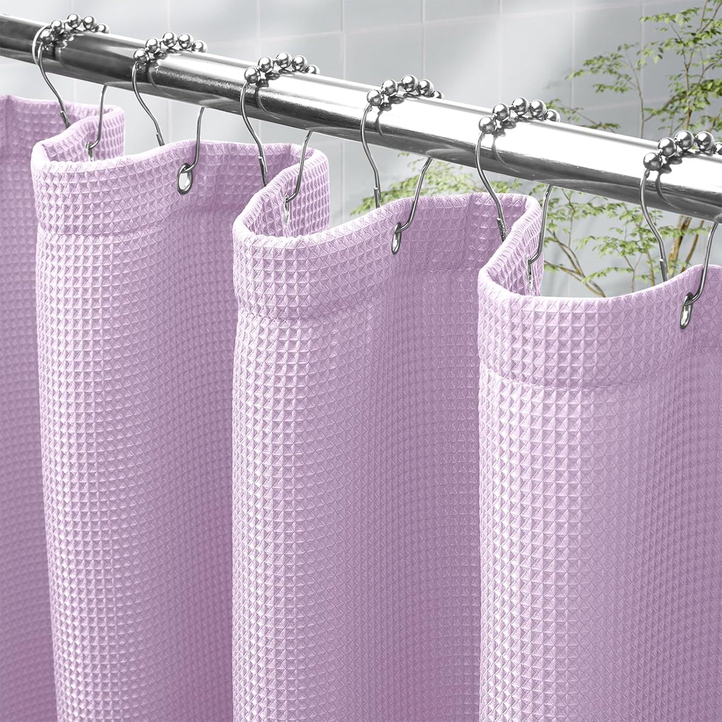 White Shower Curtain Fabric, Waffle Shower Curtains for Bathroom, Cloth Shower Curtain Heavy Duty, Thick Bathroom Shower Curtains Hotel Quality, Premium Polyester, 72x72 Inches