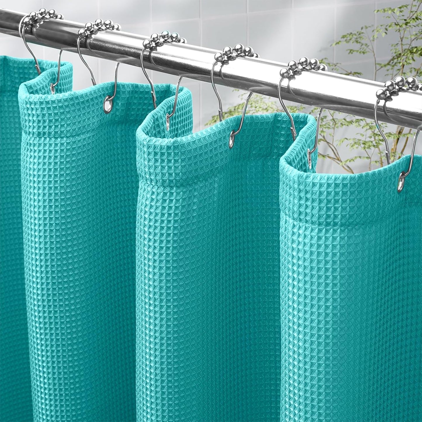 White Shower Curtain Fabric, Waffle Shower Curtains for Bathroom, Cloth Shower Curtain Heavy Duty, Thick Bathroom Shower Curtains Hotel Quality, Premium Polyester, 72x72 Inches