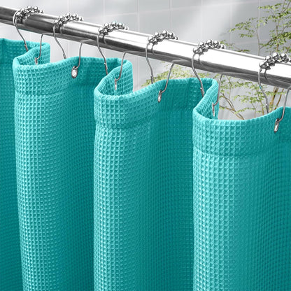 White Shower Curtain Fabric, Waffle Shower Curtains for Bathroom, Cloth Shower Curtain Heavy Duty, Thick Bathroom Shower Curtains Hotel Quality, Premium Polyester, 72x72 Inches