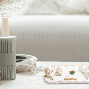 Jewelry Organizer, Decorative Tray for Jewelry, Towel, Storage, Rings, Bracelets, Earrings, Cosmetics, Retro Design, Bow Decor Resin Plate Coquette for Room Decor, White