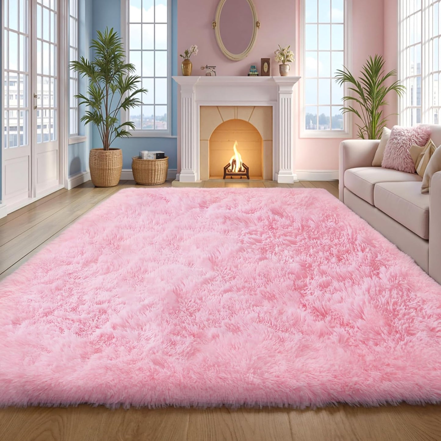 Pink Fluffy 4x6 Area Rugs for Bedroom Girls, Soft Washable Fuzzy Furry Shag Rug for Kids Room, Nursery, Dorm Decor, Cute Plush Carpet for Baby Toddler