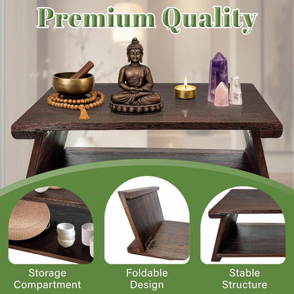 Japanese Low Floor Table Folding Coffee Tables,23''x13.5'' Paulownia Wood Tables Tatami Tables Meditation Table Altar with Storage