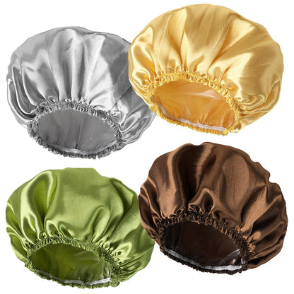 Shower Caps for Women, 4 PCS Elastic and Reusable Bath Caps, Double Waterproof Layers Shower Cap, Bathing Shower Caps, Environmental Protection Hair Bath Hat - Solid Color