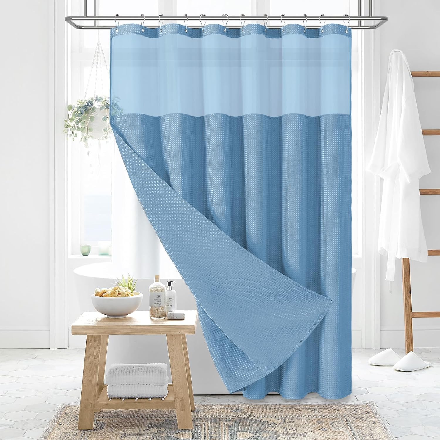 Dynamene Sage Green Shower Curtain - Waffle Textured Heavy Duty Thick Fabric Shower Curtains for Bathroom, 256GSM Luxury Weighted Polyester Cloth Bath Curtain Set with 12 Plastic Hooks，72Wx72H,Green
