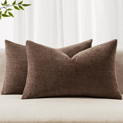 MIULEE Pack of 2 Decorative Throw Pillow Covers Soft Chenille Throw Pillows Solid Neutral Farmhouse Textured Cushion Covers for Couch Sofa Bedroom Living Room 20x20 Inch, Taupe Grey