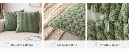 MIULEE Pack of 2 Decorative Throw Pillow Covers 18x18 Inch Soft Boho Striped Textured Corduroy Pillow Covers Spring Modern Farmhouse Home Decor for Couch Bed Sofa Living Room Sage Green