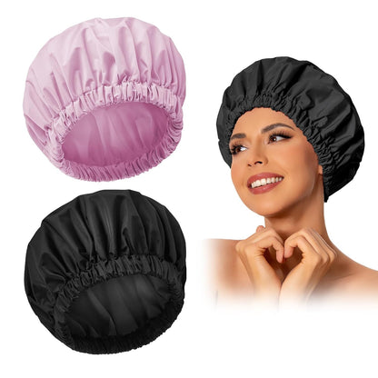 Reusable Shower Cap for Women, Large Waterproof Shower Bonnet Washable Elastic Band Bath Hair Hat for Long Hair, Braids(Pink)