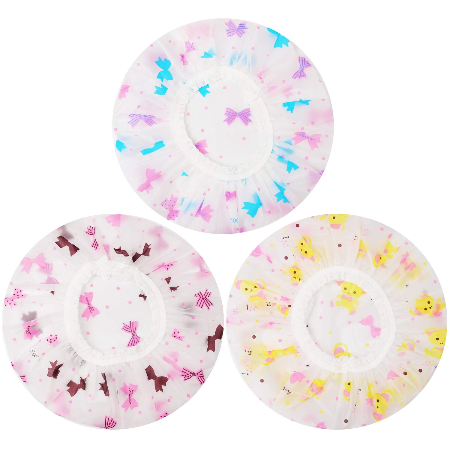 Shower Cap, 3 Pcs Waterproof Reusable Shower Caps Bath Hair Hat for Women Men Kids