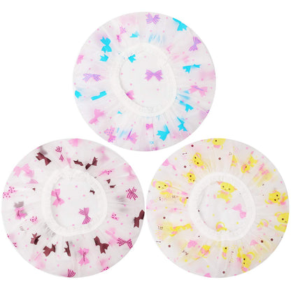 Shower Cap, 3 Pcs Waterproof Reusable Shower Caps Bath Hair Hat for Women Men Kids