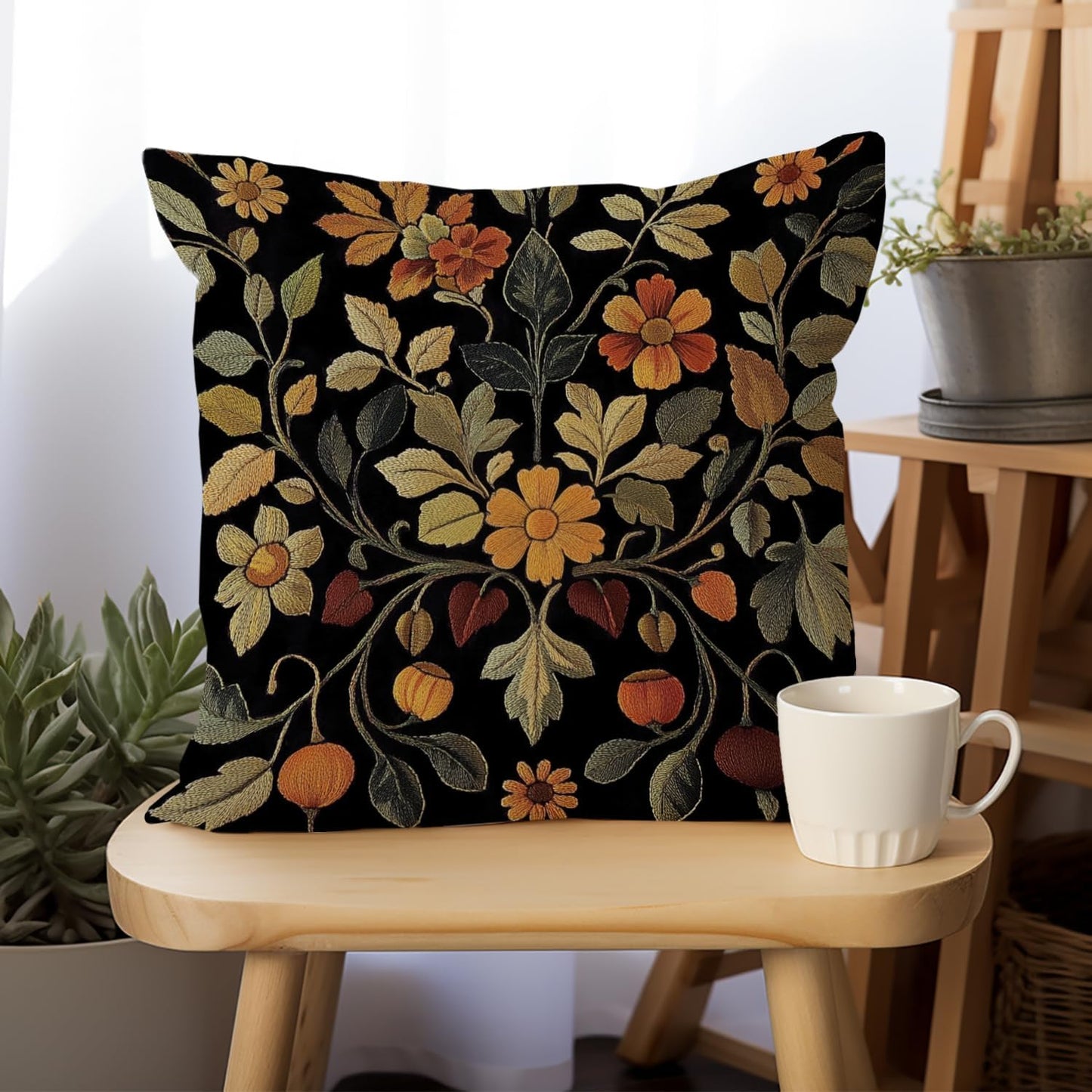 William Morris Abstract Vintage Print Floral Velvet Design Throw Pillow Covers Home Decor, Retro Art Decor Pillowcase Cushion Cover for Bed Sofa Living Room, Square 18x18inch (Black-Floral2)