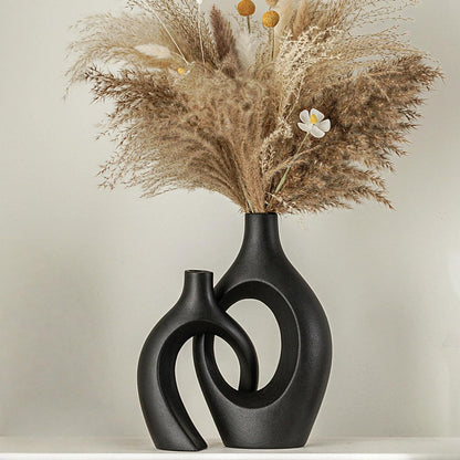 Ceramic Vase Set of 2, Nordic Modern Boho ins Style Decorative Ceramic Aesthetic Flower Vase for Home Decor (Milky White W 6.3" X H 8.4")