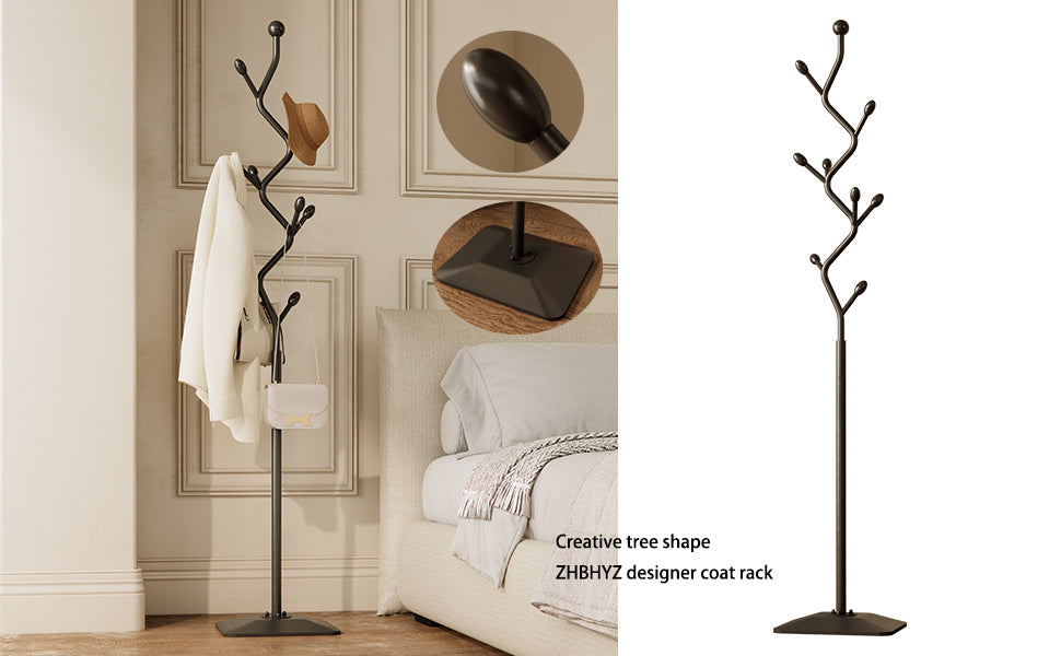 Tree-shaped coat rack stand,Metal coat tree with 8 Hooks and sturdy cast iron base,Heavy Duty coat rack freestanding coat hanger stand for Clothes Hats Scarfs Purses (black)