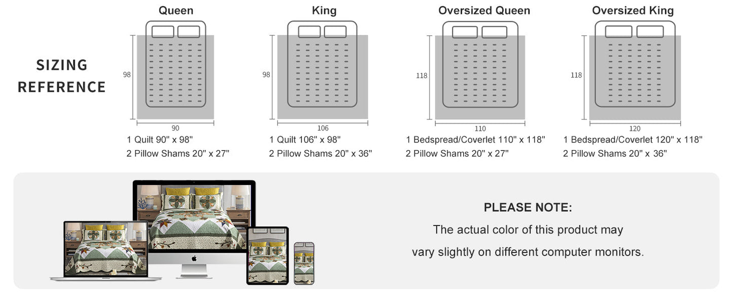 Quilts Queen Size Patchwork Bedspread Set - 100% Cotton Reversible Breathable Green Earth Geometric Quilted Quilt with Pillow Shams for All Seasons