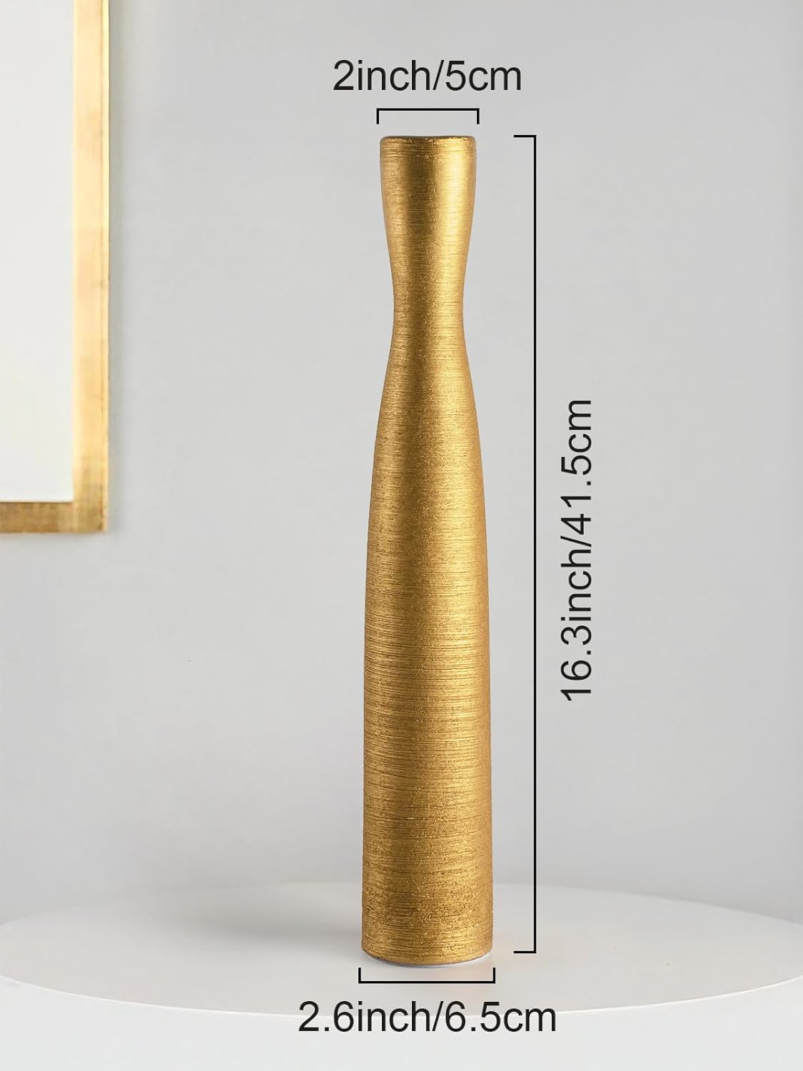 Tall Gold Vase, 16.5 Inch Skinny Flower Vases, Handmade Ceramic Vase Modern Minimalist Style for Living Room,Home,Office,Centerpiece,Table,Wedding Party