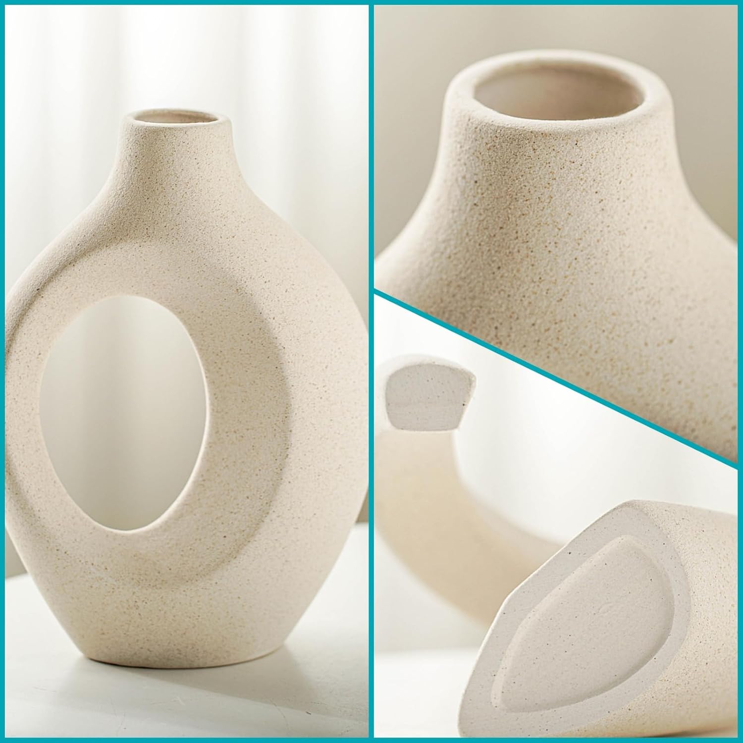 Ceramic Vase Set of 2, Nordic Modern Boho ins Style Decorative Ceramic Aesthetic Flower Vase for Home Decor (Milky White W 6.3" X H 8.4")