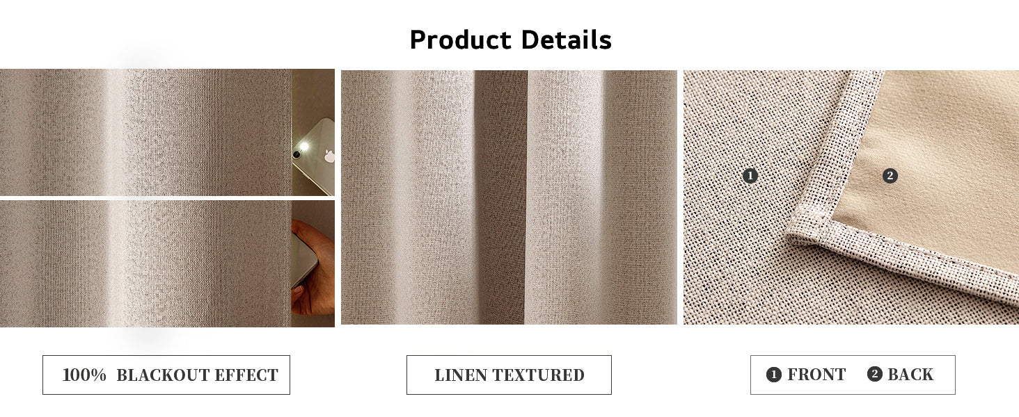 100% Blackout Linen Textured Curtains for Bedroom Solid Thermal Insulated Natural Beige Grommet Room Darkening Curtains & Drapes Luxury Decor for Living Room Nursery 52 x 84 Inch (2 Panels)