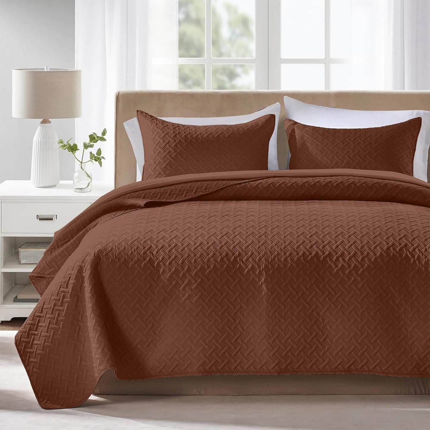 Quilts Queen Size - Ultra Soft Navy Blue Quilt Lightweight Microfiber Bedspreads, Classic Basket Weave Pattern Bedspread Bed Coverlet 3 Pieces for All-Season (1 Quilt, 2 Pillow Shams) | Breathable material, Easy care