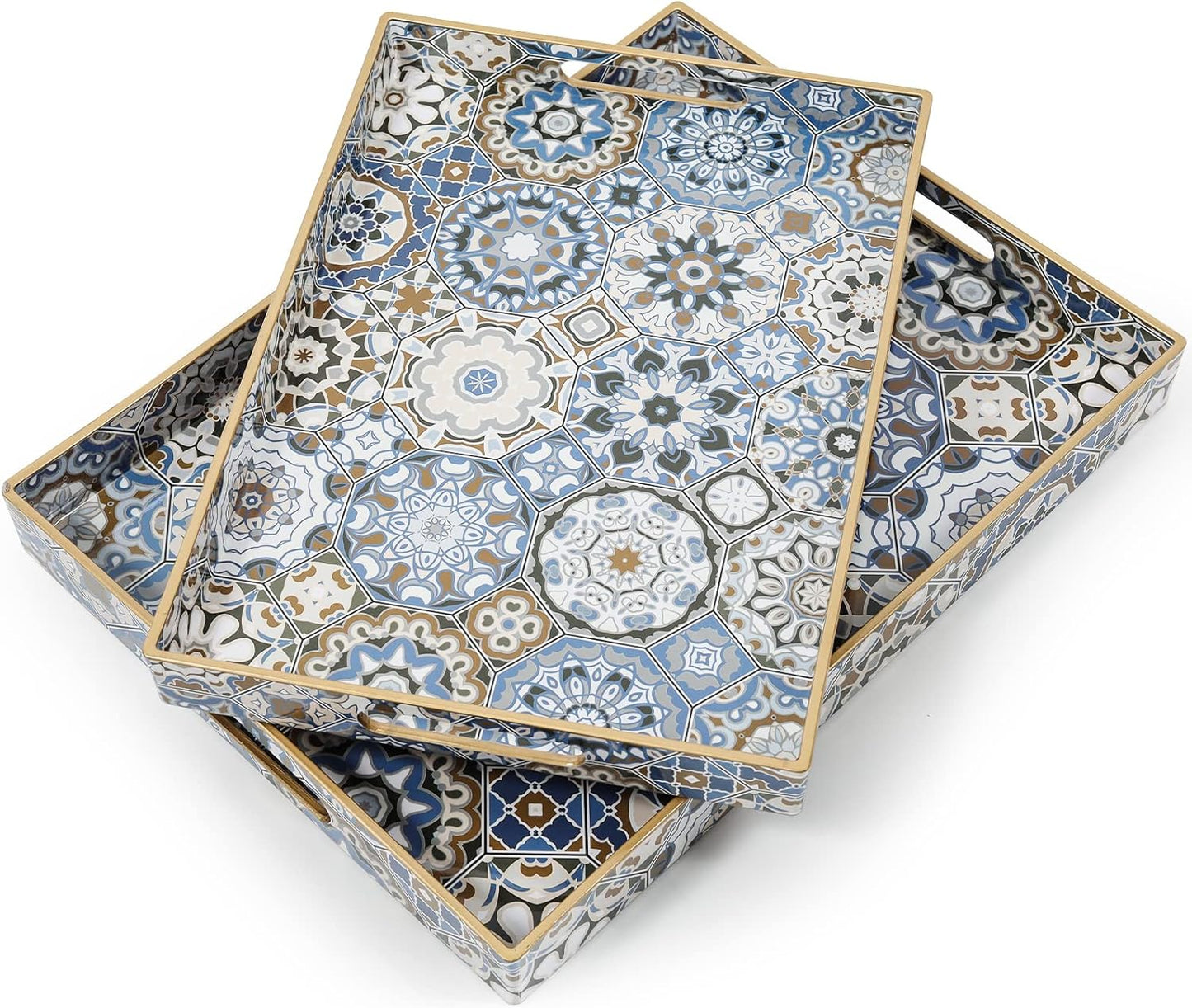 Coffee Table Trays for Living Room Serving Tray with Handles, Modern Large Tray for Ottoman Coffee Table