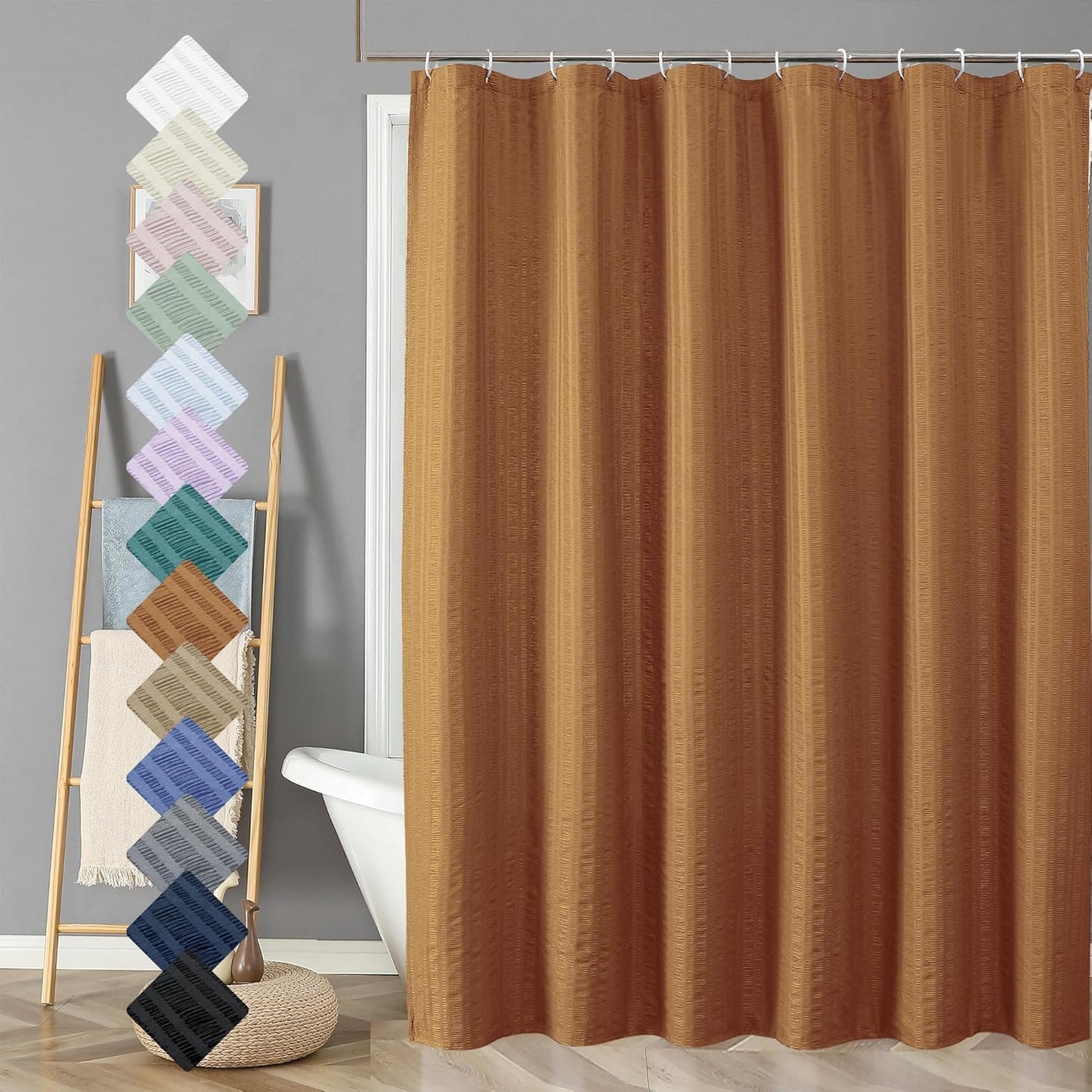 Moga Navy Blue Fabric Shower Curtains for Bathroom - Blue Hotel Spa Polyester Cloth Bath Curtain with 12 Holes, 72x72, Machine Washable, Navy Blue