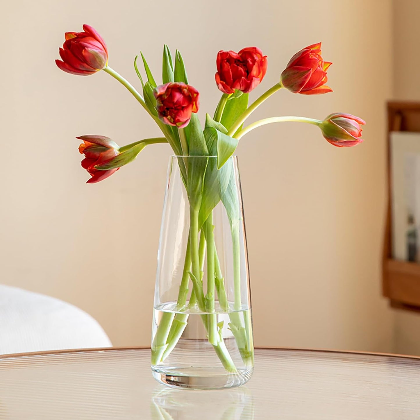Modern Glass Vase Crystal Glass Vase for Home Office Decor (Crystal Amber)